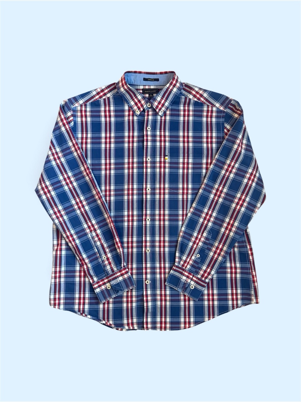 Mason James Men's Red, White, and Blue Plaid Button-Down Shirt
